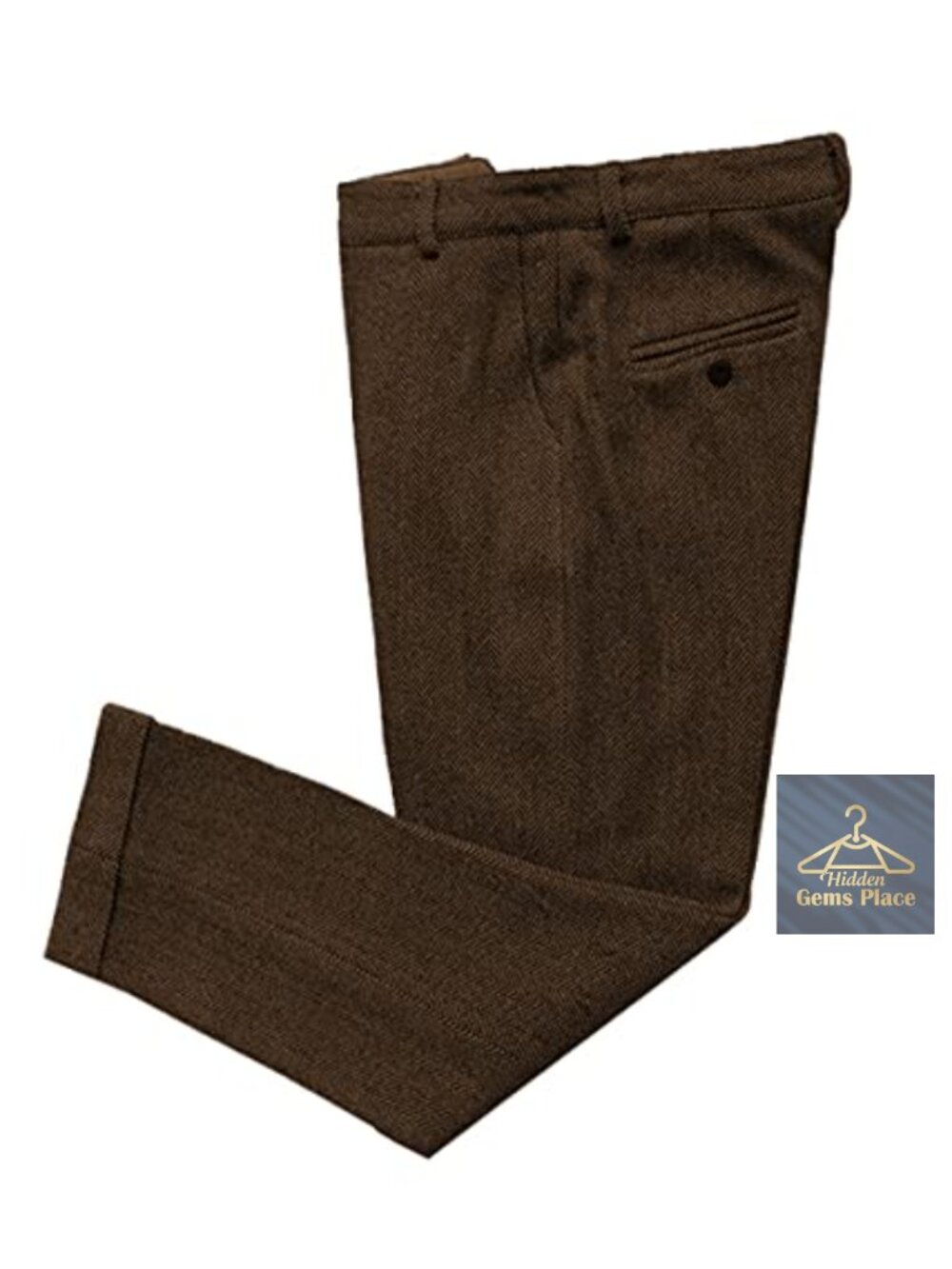 Mens Tweed Dress Pants Herringbone Pleated Trousers Regular Fit Slacks